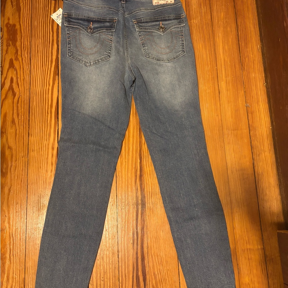 NWT True Religion Halle Raw Hem High Rise Skinny Jeans Size 27 Flap pockets